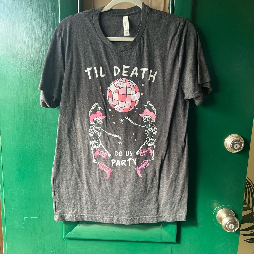 'Til Death Do Us Party' Graphic Tee - Black with Pink Accents - Picture 1 of 5